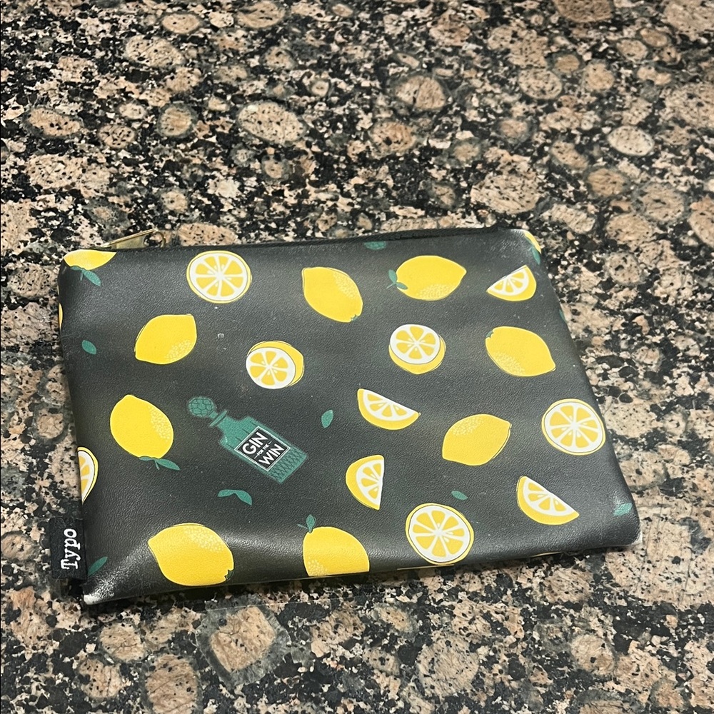 Black Lemon Print Cosmetic Bag